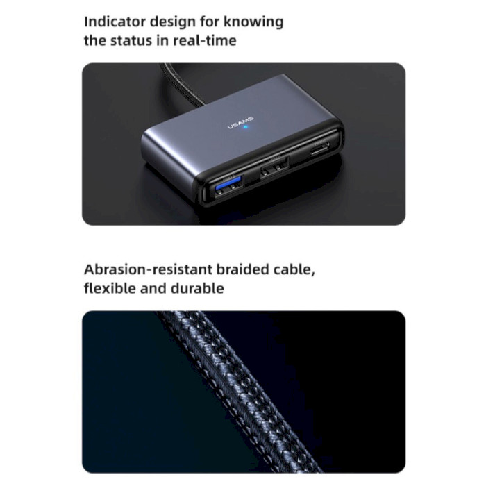 USB-хаб USAMS US-SJ627 1xUSB3.0, 2xUSB2.0, 1xUSB-C PD60W