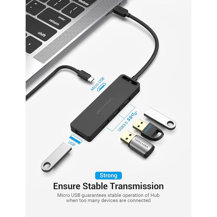 USB-хаб VENTION 4-in-1 USB-C to 4xUSB3.0, Micro-B Power (TGKBD)