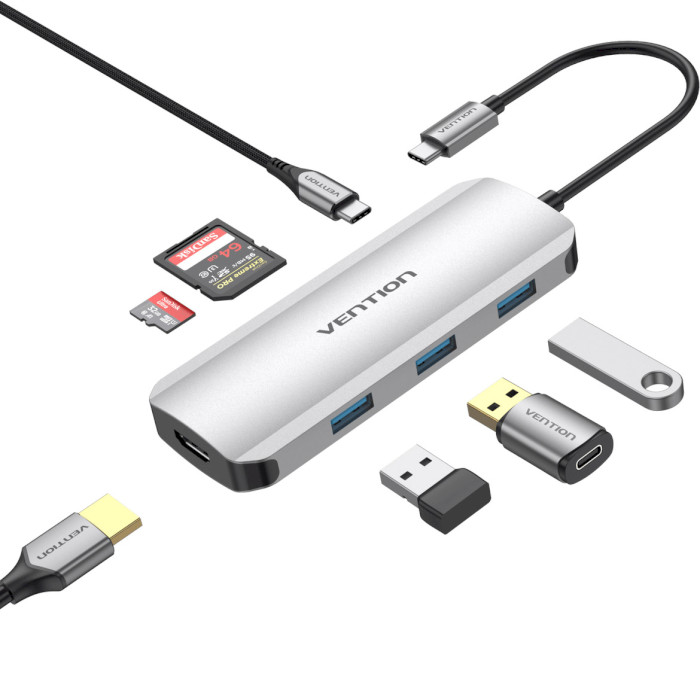 Порт-репликатор VENTION 7-in-1 USB-C to HDMI, 3xUSB3.0, SD/TF, PD100W (TOJHB)