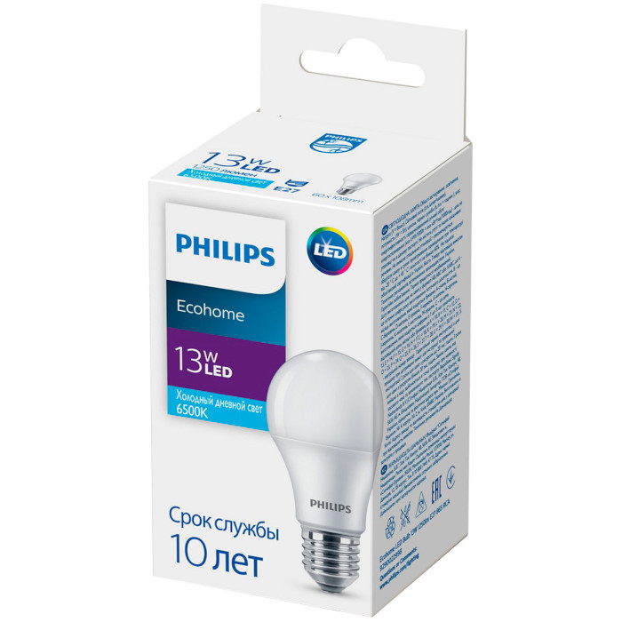 Лампочка LED PHILIPS Ecohome LED Bulb A60 E27 13W 6500K 220V (929002299817)