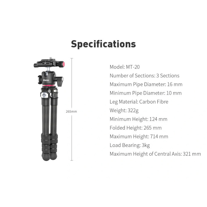 Монопод-трипод ULANZI MT-20 Professional Carbon Fiber Tripod Monopod (UV-2255)