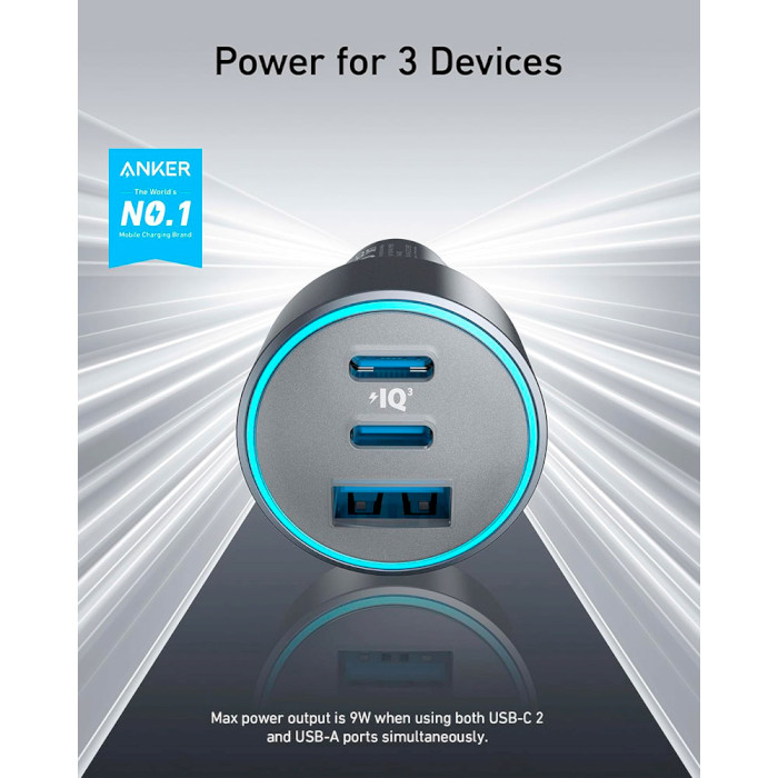 Автомобільний зарядний пристрій ANKER PowerDrive 325 67W 2x-USB-C, 1xUSB-A, PD, QC3.0 Black (A2731HA1)