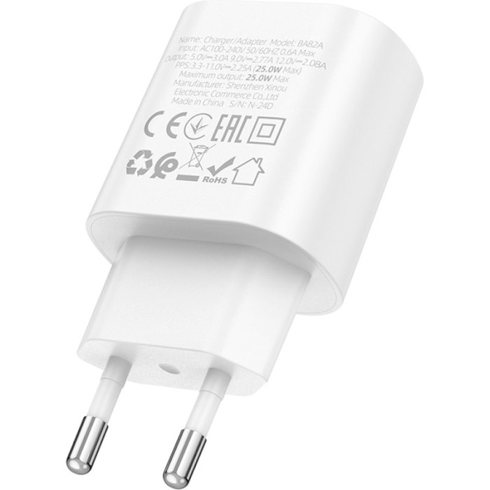 Зарядний пристрій BOROFONE BA82A Platinum 1xUSB-C, PD25W, QC3.0 White