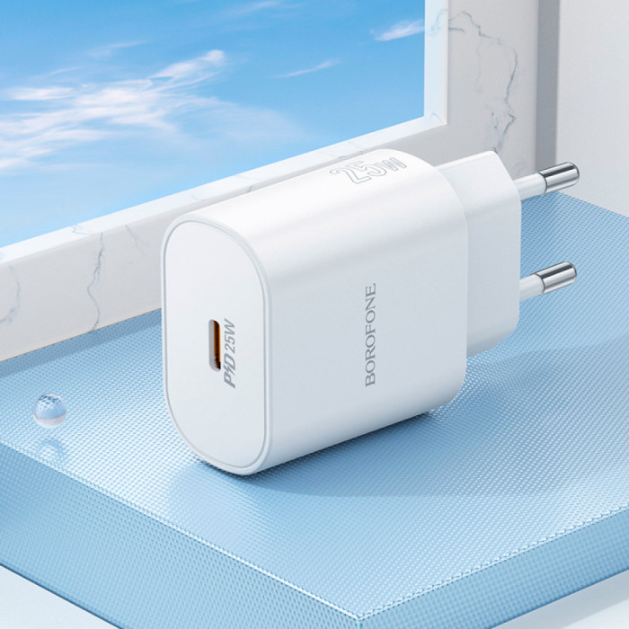 Зарядний пристрій BOROFONE BA82A Platinum 1xUSB-C, PD25W, QC3.0 White