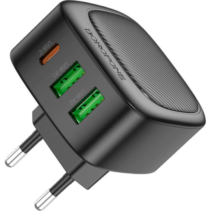 Зарядний пристрій BOROFONE BAS23A Lucky 1xUSB-C, 2xUSB-A, PD30W, QC3.0 Black