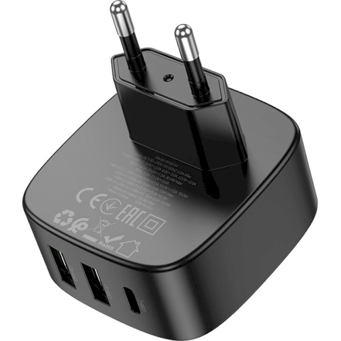 Зарядний пристрій BOROFONE BAS23A Lucky 1xUSB-C, 2xUSB-A, PD30W, QC3.0 Black