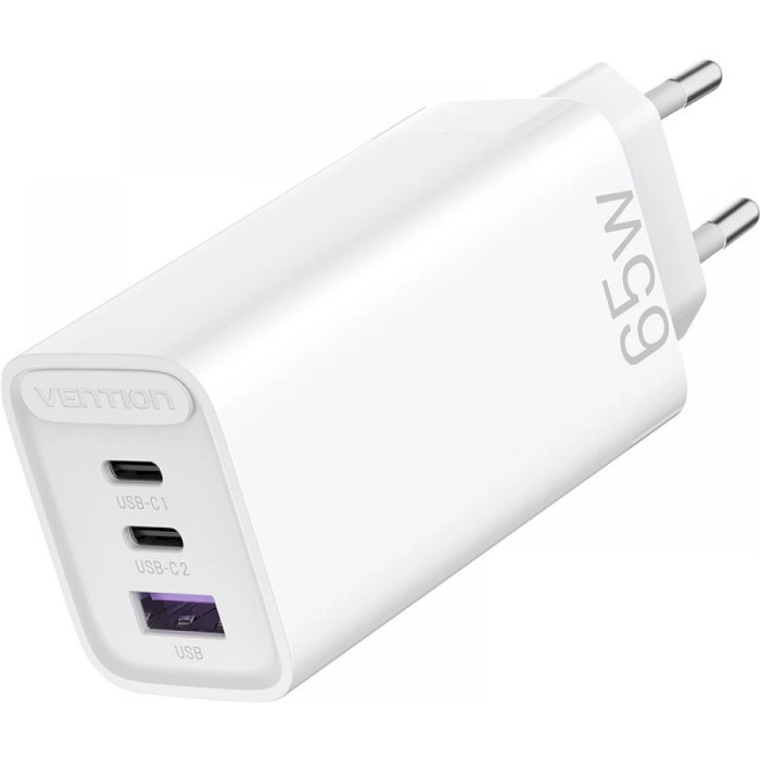 Зарядний пристрій VENTION Three-Port 2xUSB-C, 1xUSB-A PD3.0, QC4.0 65W GaN Charger White (FEDW0-EU)