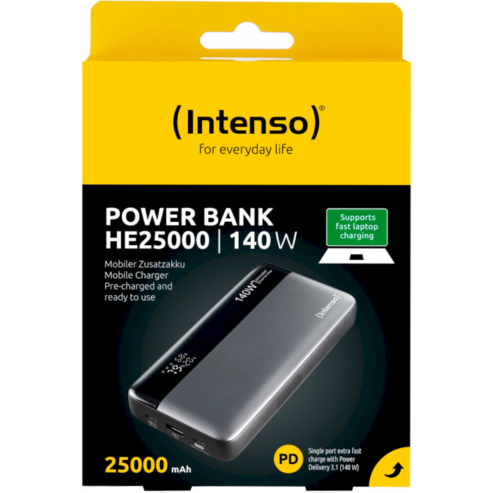 Повербанк INTENSO HE25000 2xUSB-C PD3.1, 1xUSB-A QC3.0 25000mAh Gray/Black (7350060)