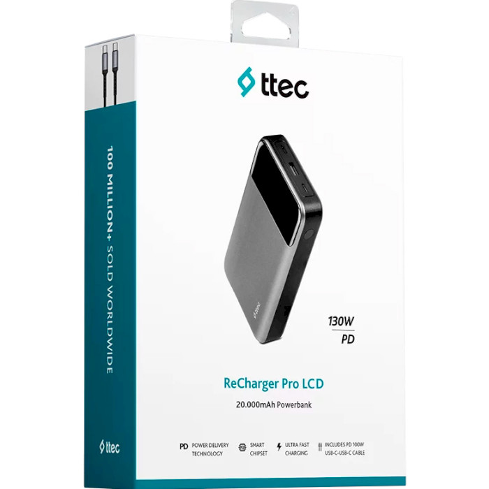 Повербанк TTEC ReCharger Pro LCD 20000mAh Space Gray (2BB218UG)