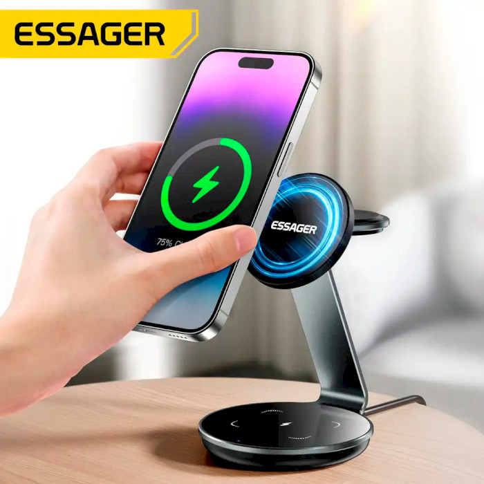 Беспроводное зарядное устройство ESSAGER OJD-102 3-in-1 Best Charging Stand Wireless Charger Black (EWXCX3-HY0G-Z)