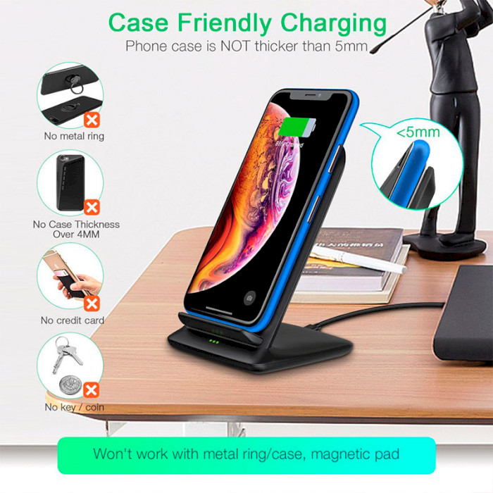 Бездротовий зарядний пристрій CHOETECH T555-F Fast Wireless Charging Stand Black