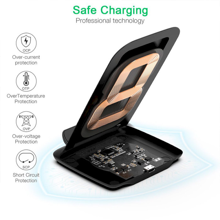 Бездротовий зарядний пристрій CHOETECH T555-F Fast Wireless Charging Stand Black