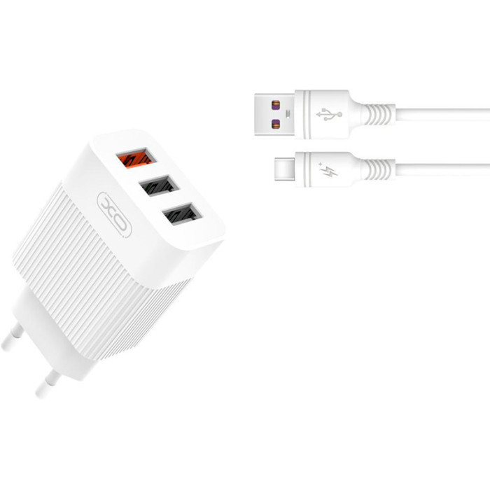 Зарядний пристрій XO L72 3xUSB-A, QC3.0, 18W White w/Type-C cable (L72-TC-WH)