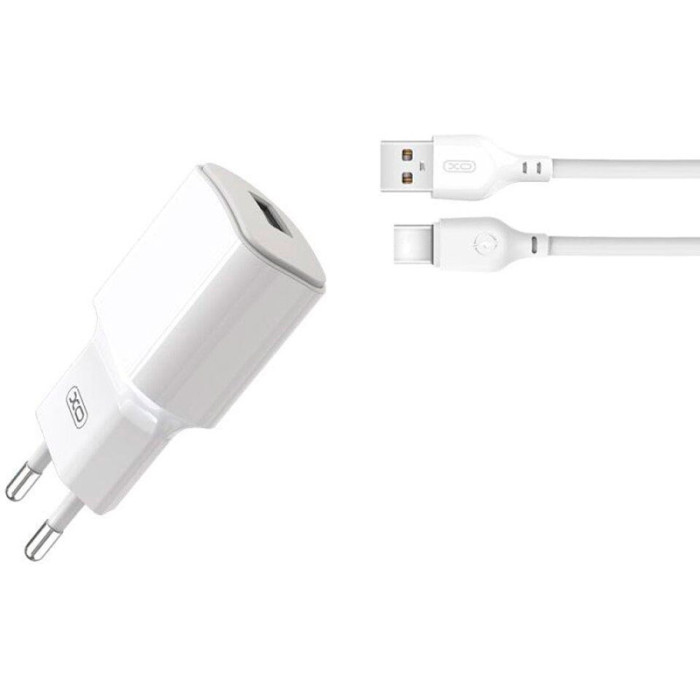 Зарядний пристрій XO L73 1xUSB-A, 2.4A White w/Type-C cable (L73-TC-WH)