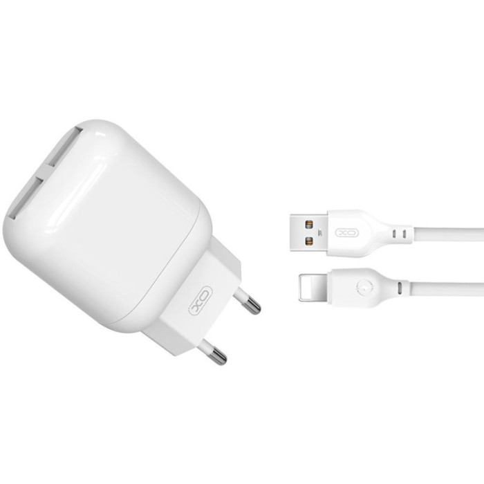 Зарядний пристрій XO L78 2xUSB-A, 2.4A White w/Lightning cable (L78-L-WH)