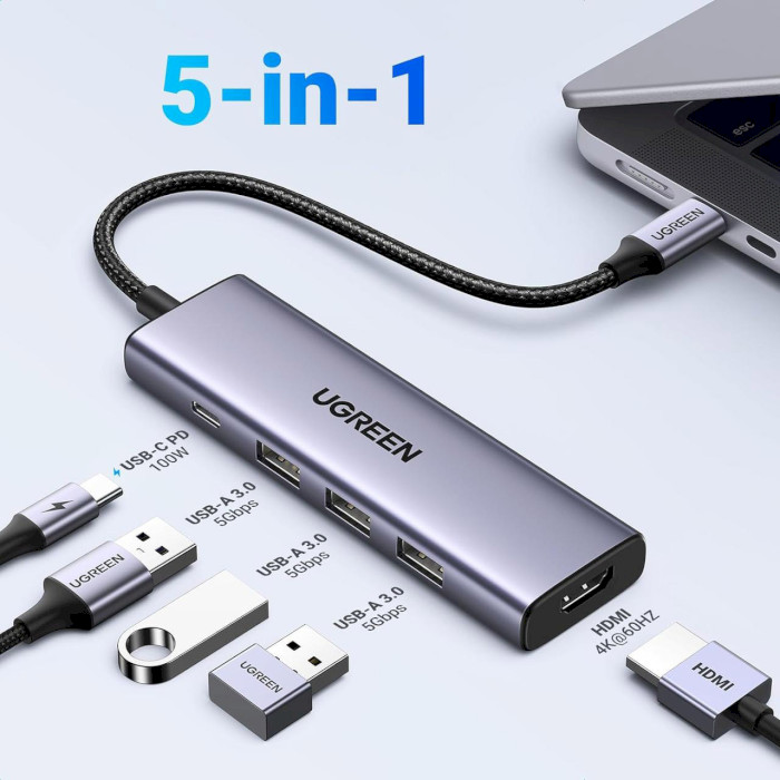 Порт-репликатор UGREEN CM511 5-in-1 USB-C Multifunction Adapter (15597)