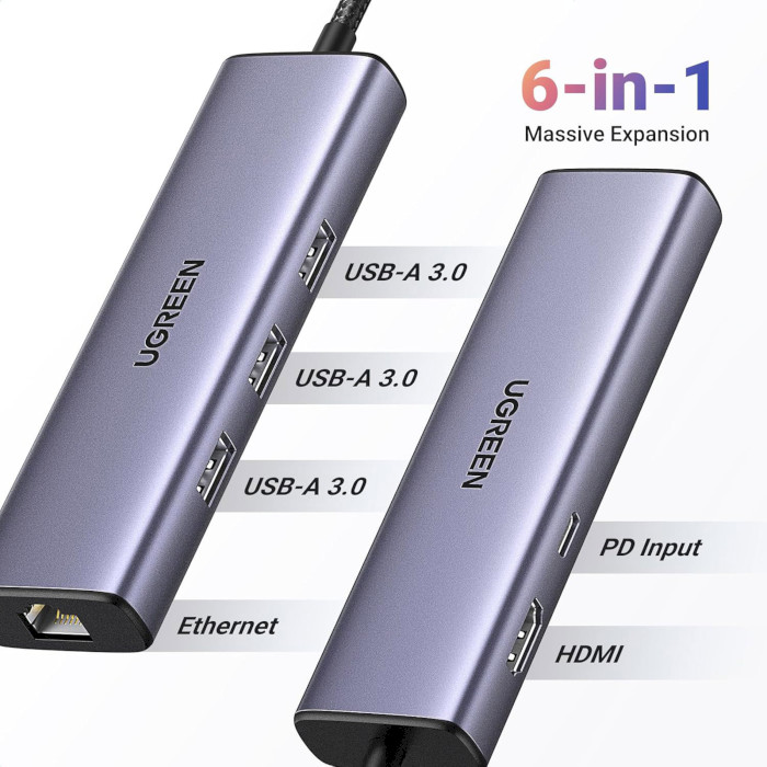 Порт-репликатор UGREEN CM512 6-in-1 USB-C Multifunction Adapter (15598)