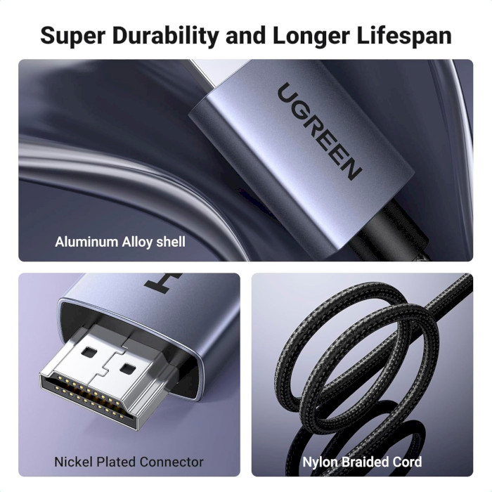 Кабель UGREEN HD153 4K Male to Male Cable HDMI v2.0 2м Gray (25299)