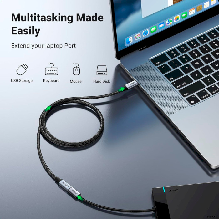 Кабель-подовжувач UGREEN US372 USB-C Male to USB-C Female Gen2 Extension Cable 1м Gray (30205)