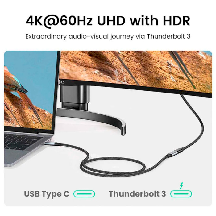 Кабель-подовжувач UGREEN US372 USB-C Male to USB-C Female Gen2 Extension Cable 1м Gray (30205)