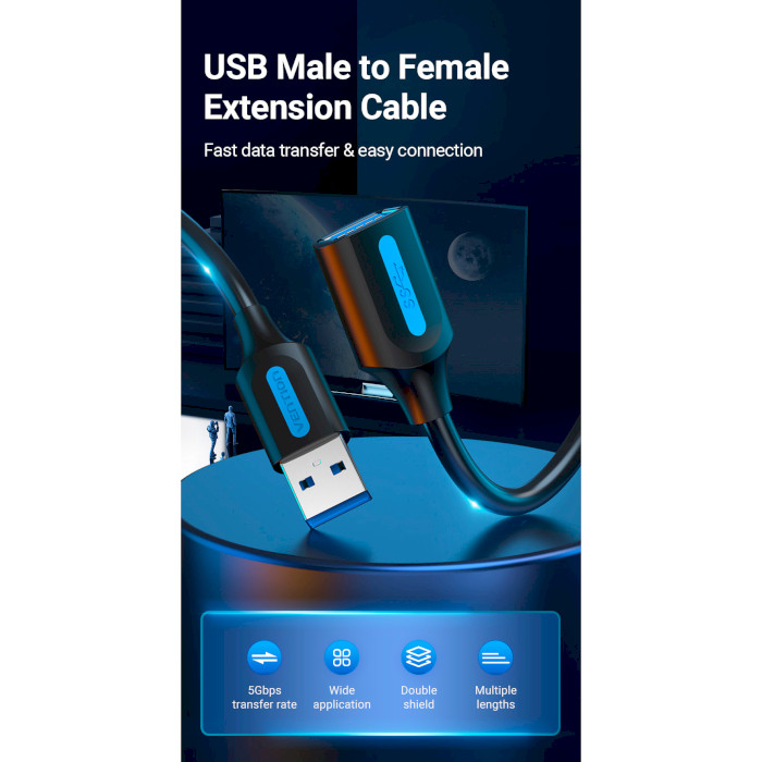 Кабель-подовжувач VENTION USB 3.0 AM/AF 5м Black (CBHBJ)