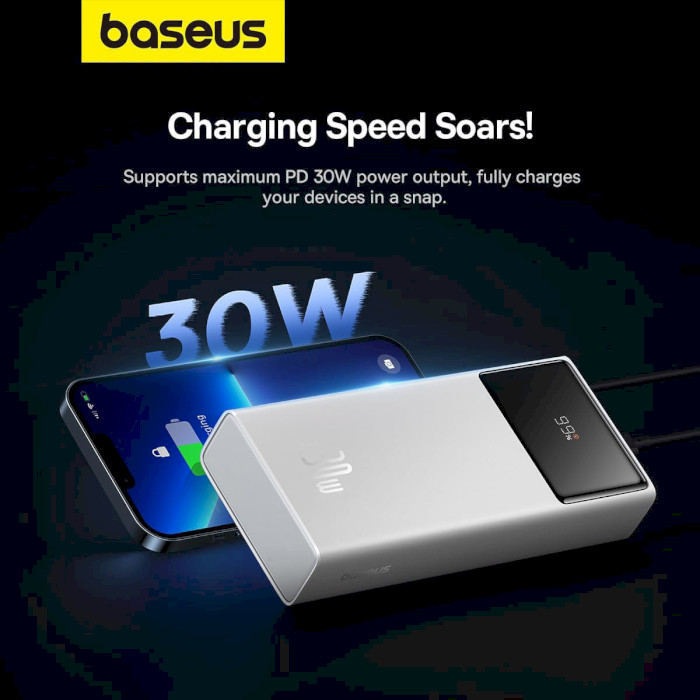 Повербанк BASEUS Star-Lord Digital Display Fast Charge Power Bank 30W 20000mAh White (P10022904213-00)