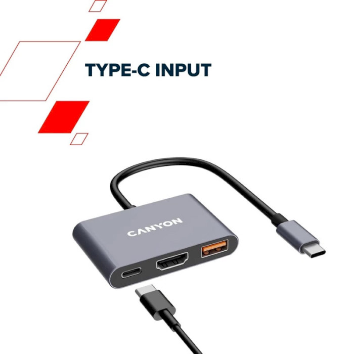 Порт-репликатор CANYON DS-4 USB-C Multiport Hub 3-in-1 (CNS-TDS4)