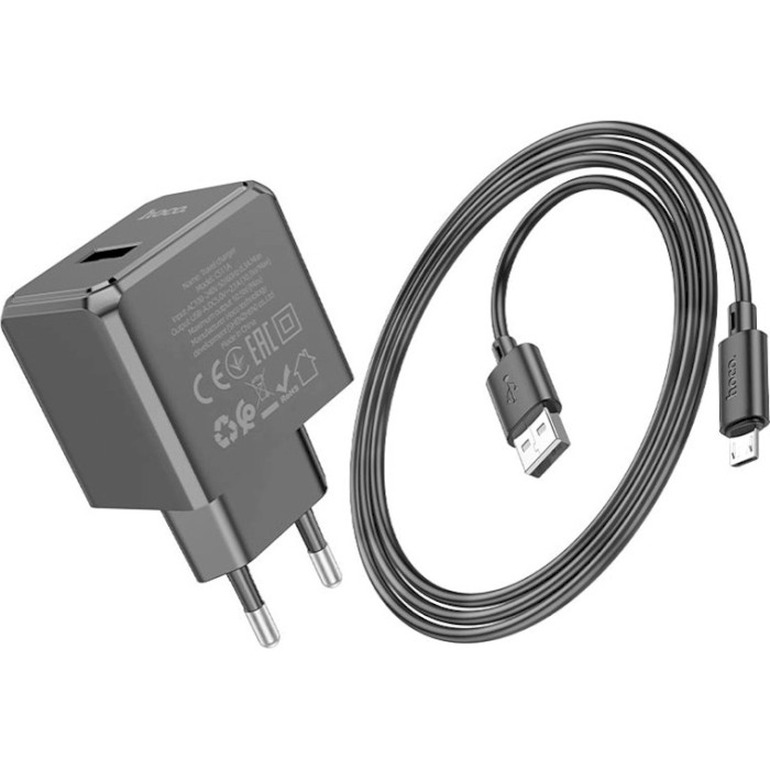 Зарядний пристрій HOCO CS11A Ocean 1xUSB-A, 2.1A Black w/Micro-USB cable (6942007603584)