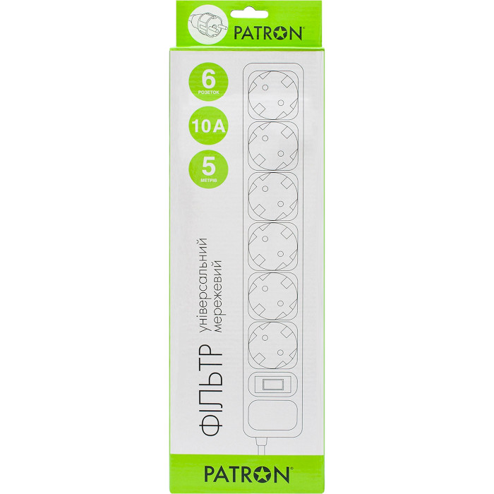 Сетевой фильтр PATRON SP-1065W White, 6 розеток, 5м