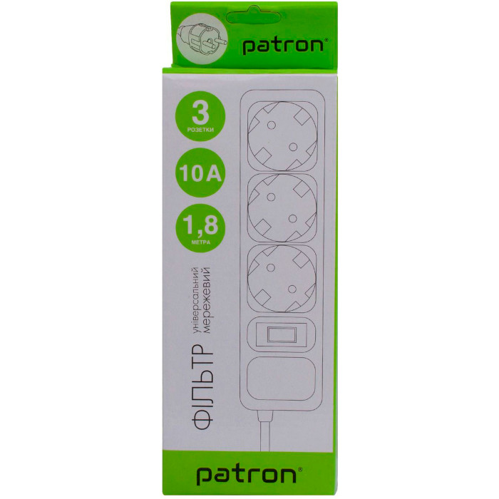 Мережевий фільтр PATRON SP-1032-GR Gray, 3 розетки, 1.8м