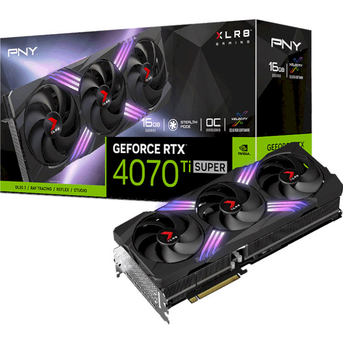 Відеокарта PNY GeForce RTX 4070 Ti Super 16GB XLR8 Gaming Verto Epic-X RGB OC Triple Fan DLSS 3 (VCG4070TS16TFXXPB1-O)