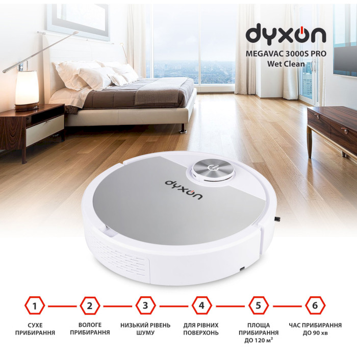 Робот-пылесос DYXON MegaVac 3000S PRO Wet Clean White/Silver