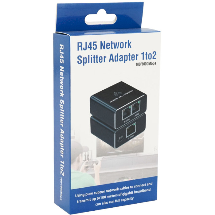 Розгалужувач порту локальної мережі VOLTRONIC RJ-45 Splitter 1 to 2 Black