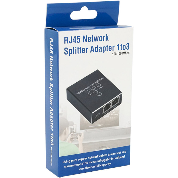 Розгалужувач порту локальної мережі VOLTRONIC RJ-45 Splitter 1 to 3 Black