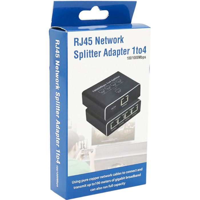 Разветвитель порта локальной сети VOLTRONIC RJ-45 Splitter 1 to 4 Black