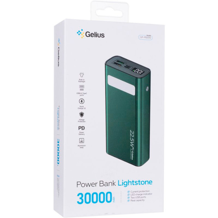 Повербанк GELIUS Lightstone GP-PB300 30000mAh Green (00000090465)