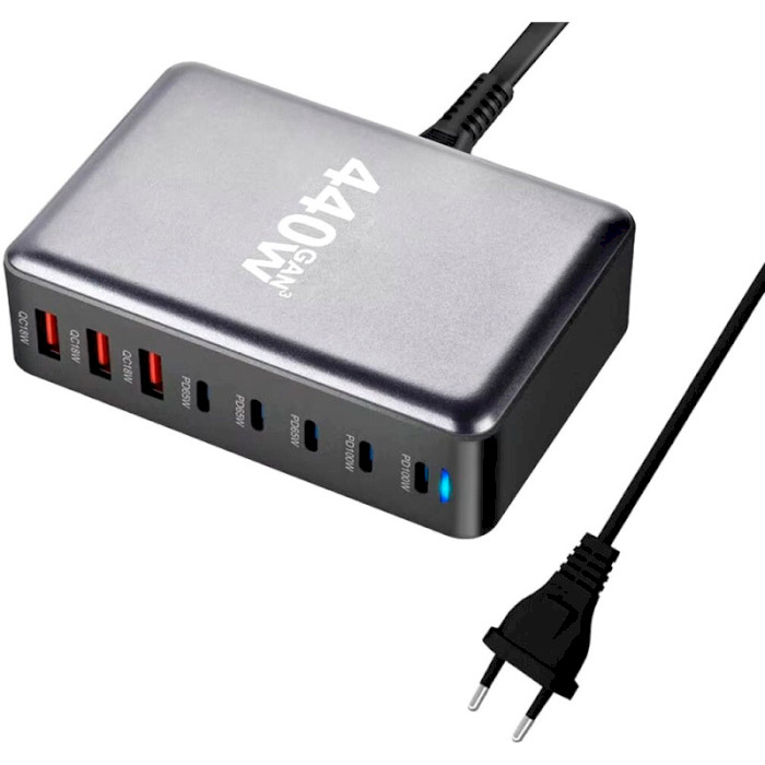 Зарядний пристрій XOKO QC-400 Gan3 5xUSB-C, 3xUSB-A, PD100W Silver