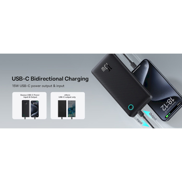 Повербанк BASEUS Airpow Lite 15W Bidirectional Fast-Charging Power Bank 10000mAh Black (P10067500123-00)