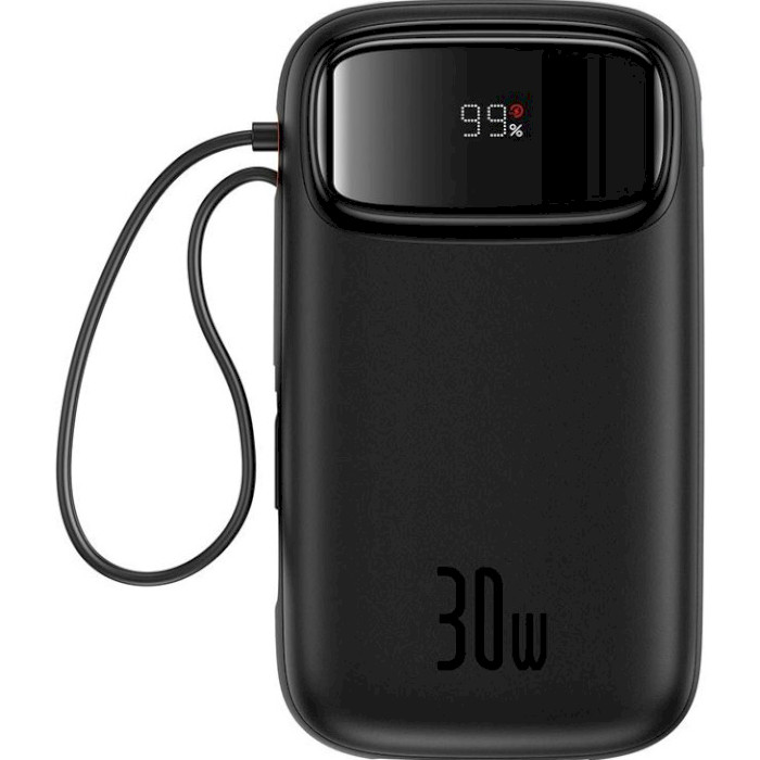 Повербанк BASEUS QPow2 Digital Display Fast Charge Power Bank with Built-in Dual Type-C Cable 30W 20000mAh Black (P10055009113-00)