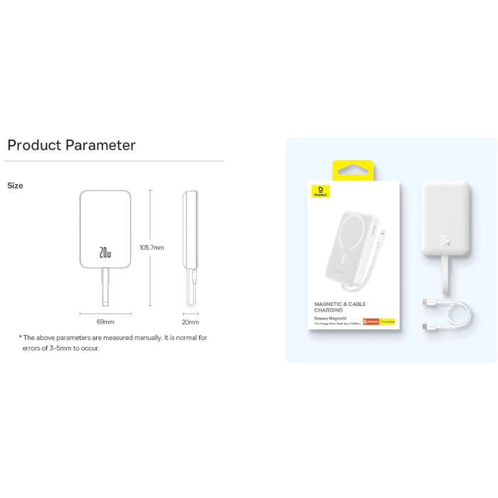 Повербанк MagSafe BASEUS Magnetic Mini Wireless Fast Charge Power Bank Type-C Edition 30W 10000mAh Stellar White (P1002210B223-00)