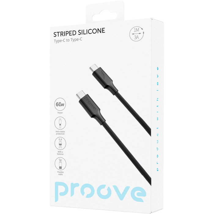 Кабель PROOVE Striped Silicone Type-C to Type-C 60W 1м Black