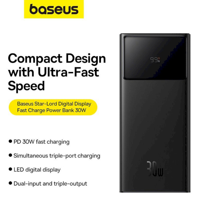 Повербанк BASEUS Star-Lord Digital Display Fast Charge Power Bank 30W 20000mAh Black (P10022904113-00)