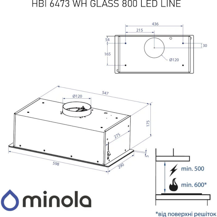 Вытяжка MINOLA HBI 6473 WH GLASS 800 LED Line