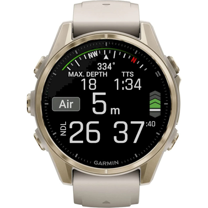 Смарт-годинник GARMIN Fenix 8 Sapphire 43mm Soft Gold with Fog Gray/Dark Sandstone Silicone Band (010-02903-11)