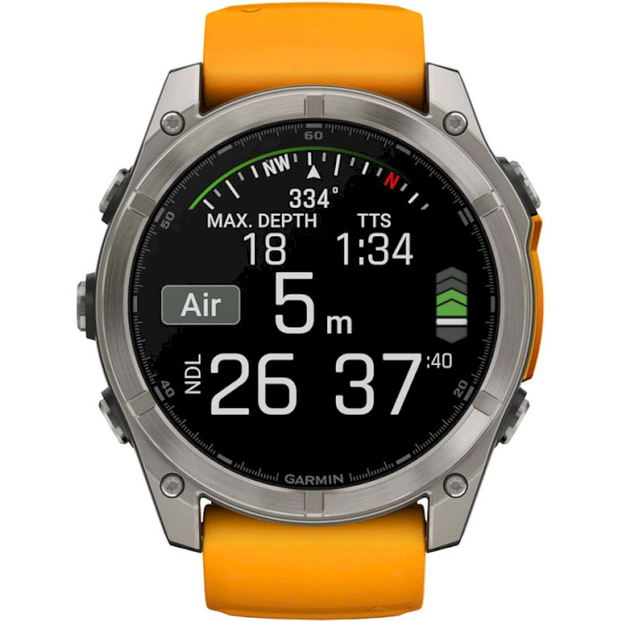 Смарт-годинник GARMIN Fenix 8 Sapphire 51mm Titanium with Spark Orange/Graphite Silicone Band (010-02905-11)