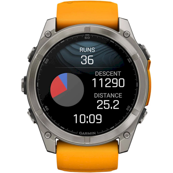 Смарт-годинник GARMIN Fenix 8 Sapphire 51mm Titanium with Spark Orange/Graphite Silicone Band (010-02905-11)