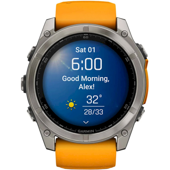 Смарт-годинник GARMIN Fenix 8 Sapphire 51mm Titanium with Spark Orange/Graphite Silicone Band (010-02905-11)