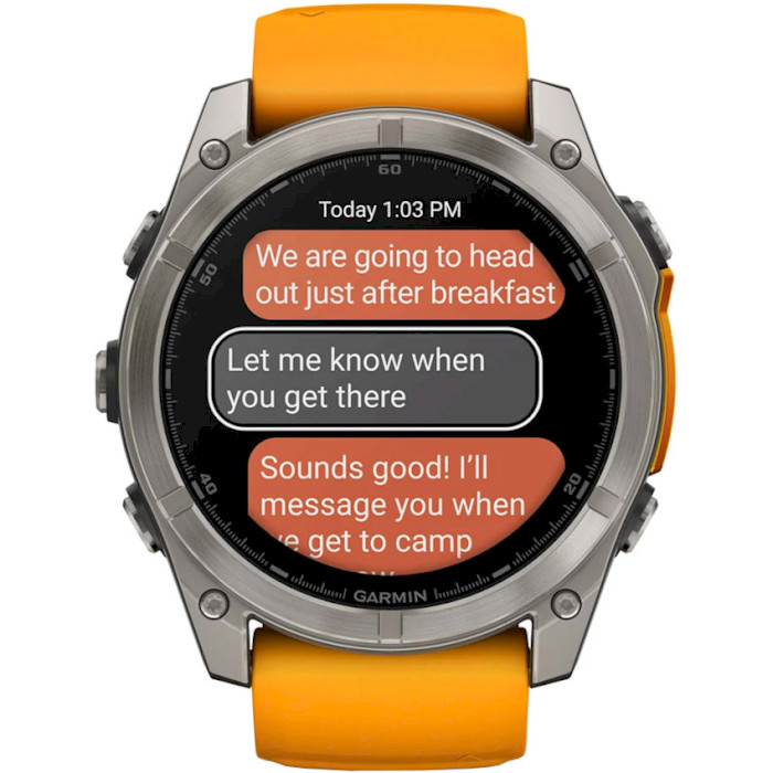 Смарт-годинник GARMIN Fenix 8 Sapphire 51mm Titanium with Spark Orange/Graphite Silicone Band (010-02905-11)