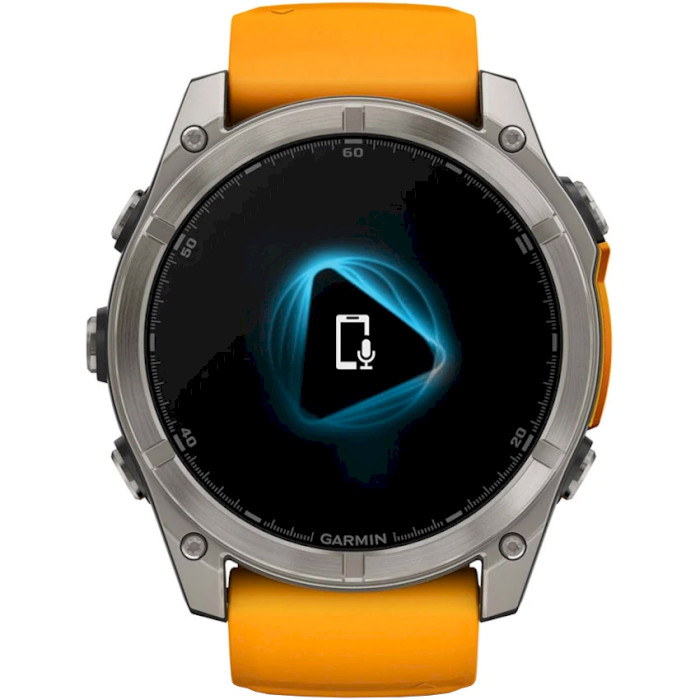 Смарт-годинник GARMIN Fenix 8 Sapphire 51mm Titanium with Spark Orange/Graphite Silicone Band (010-02905-11)