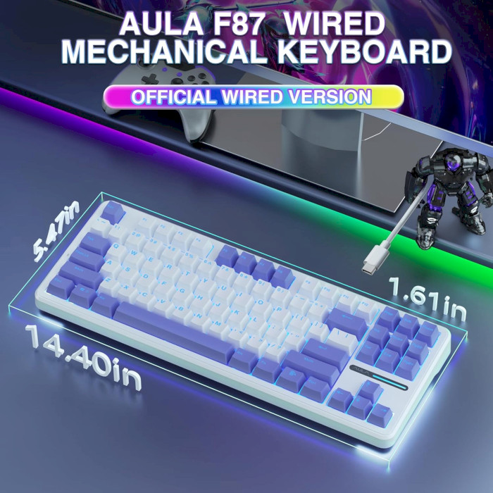 Клавиатура беспроводная AULA F87 Wired Gaming KRGD Blue Switch White (6948391202464)